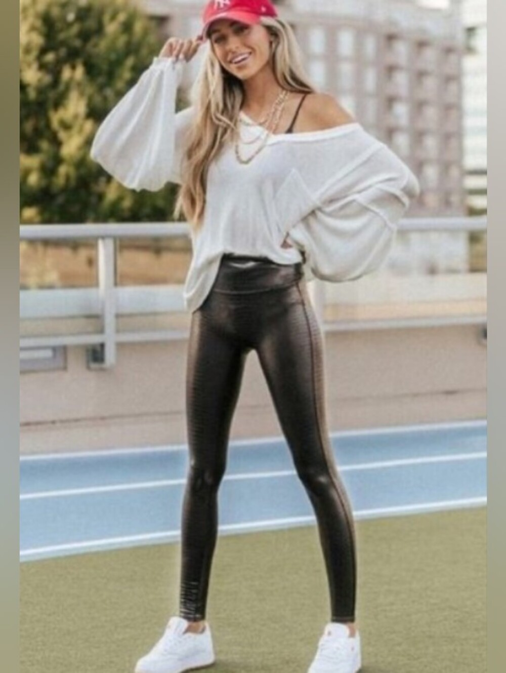 SPANX Brown Croc-Embossed Faux-Leather Leggings